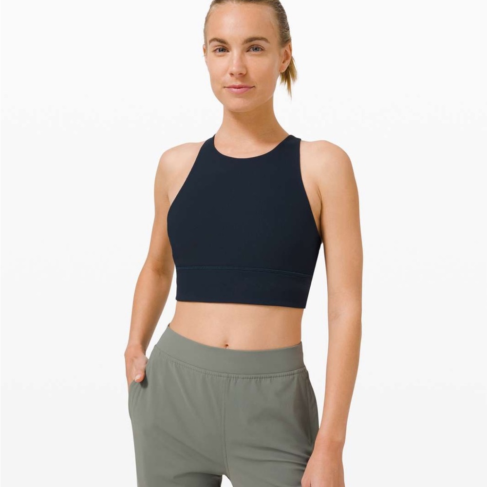 Lululemon high neck Navy Sleeveless Crop Top sports bra 8